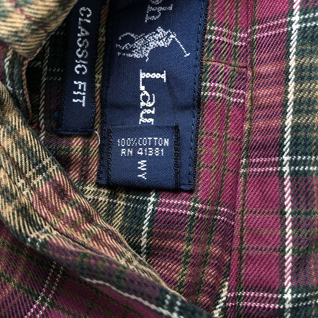 Ralph Lauren Classic Fit Long Sleeve Button Down Check Shirt Men's M cotton Red type red-purple Vintage Second Hand