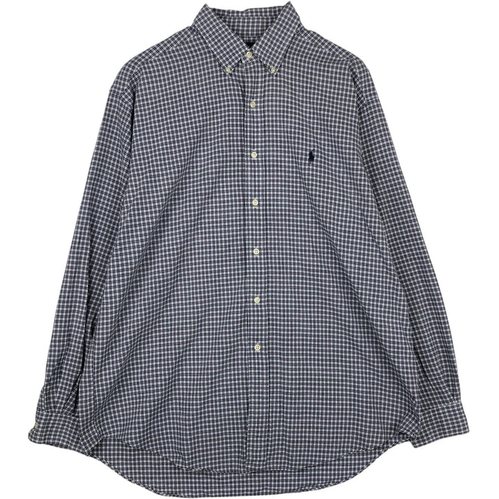 Ralph Lauren BLAKE long sleeve button down check shirt, men's size L cotton navy blue type Vintage Second Hand