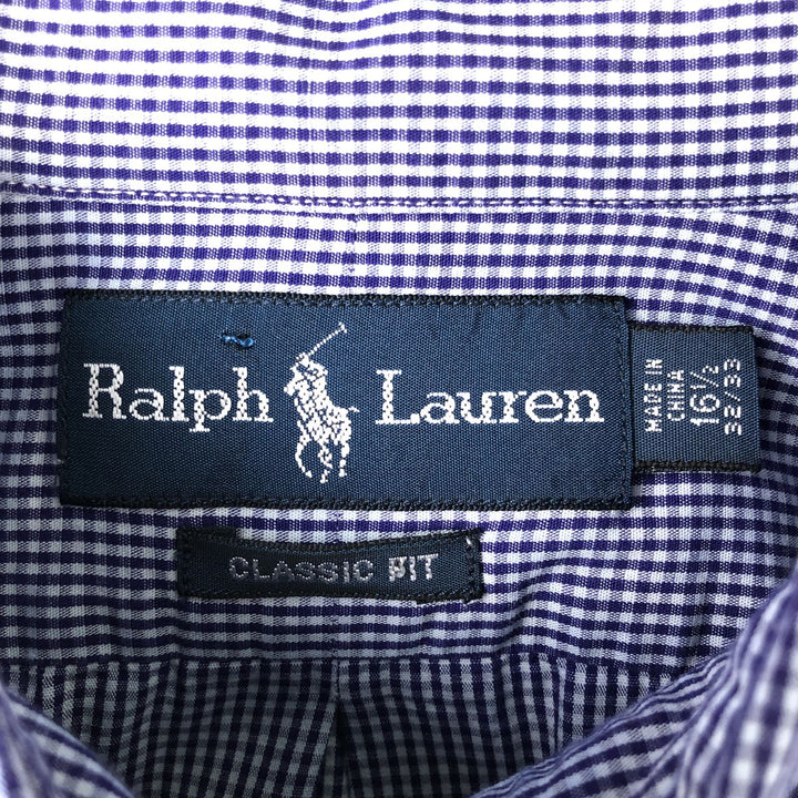 Ralph Lauren Classic Fit Gingham Check Long Sleeve Button Down Check Shirt Men's Size L cotton white type Vintage Second Hand