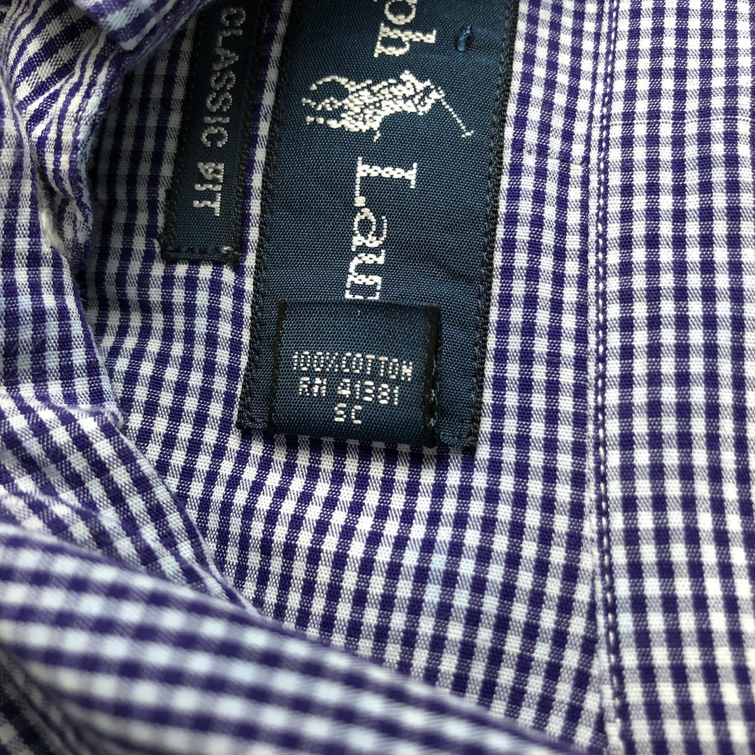 Ralph Lauren Classic Fit Gingham Check Long Sleeve Button Down Check Shirt Men's Size L cotton white type Vintage Second Hand