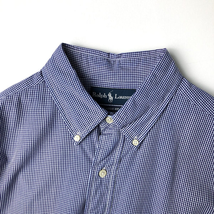 Ralph Lauren Classic Fit Gingham Check Long Sleeve Button Down Check Shirt Men's Size L cotton white type Vintage Second Hand