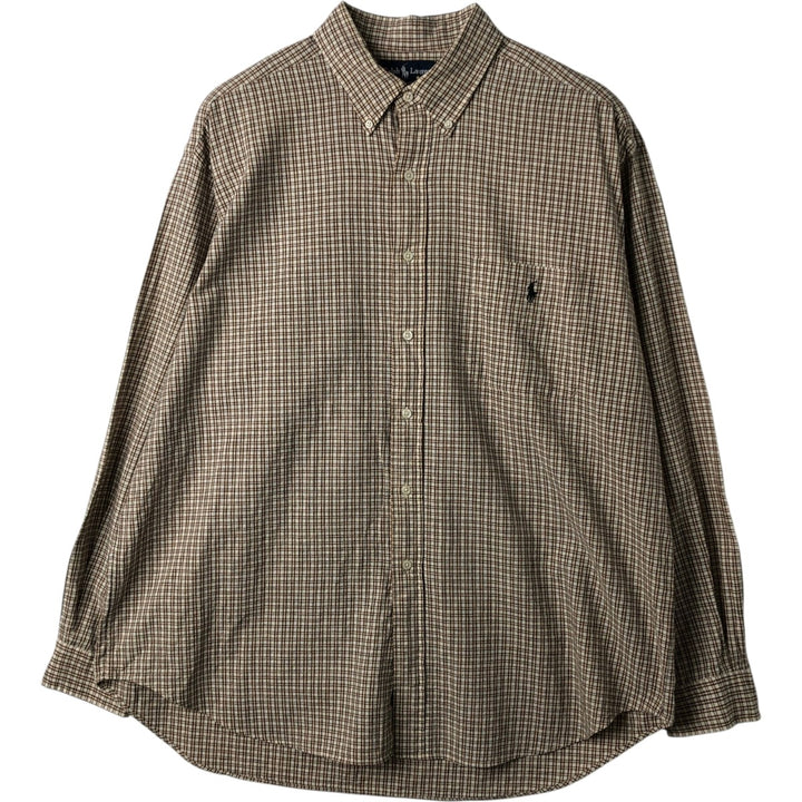 Ralph Lauren BLAKE long sleeve button down check shirt, men's XL size cotton Beige type Vintage Second Hand