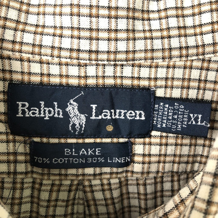 Ralph Lauren BLAKE long sleeve button down check shirt, men's XL size cotton Beige type Vintage Second Hand
