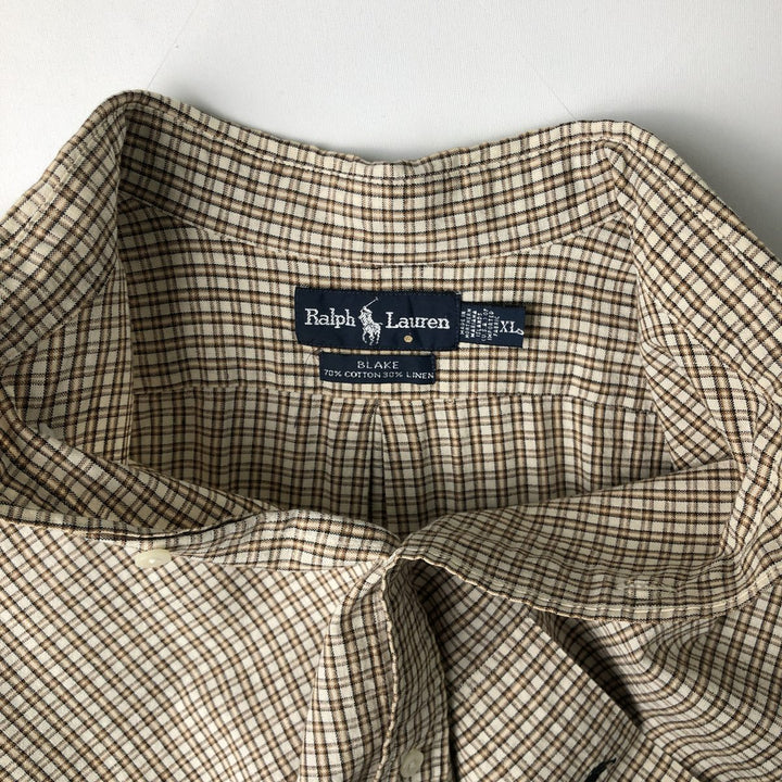 Ralph Lauren BLAKE long sleeve button down check shirt, men's XL size cotton Beige type Vintage Second Hand