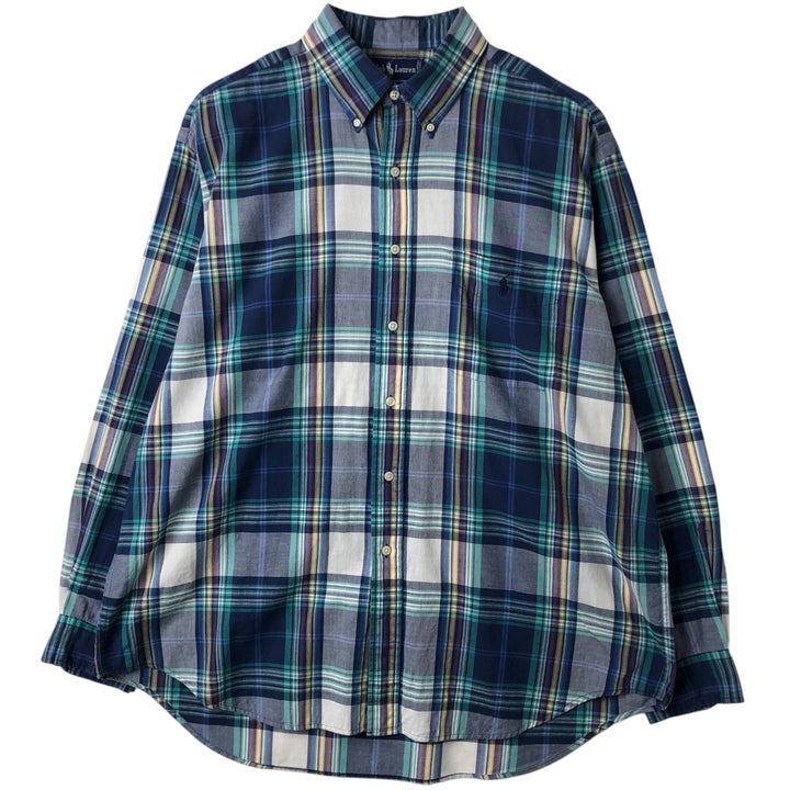Ralph Lauren BLAIRE long sleeve button down check shirt, men's XL size cotton navy blue type Vintage Second Hand