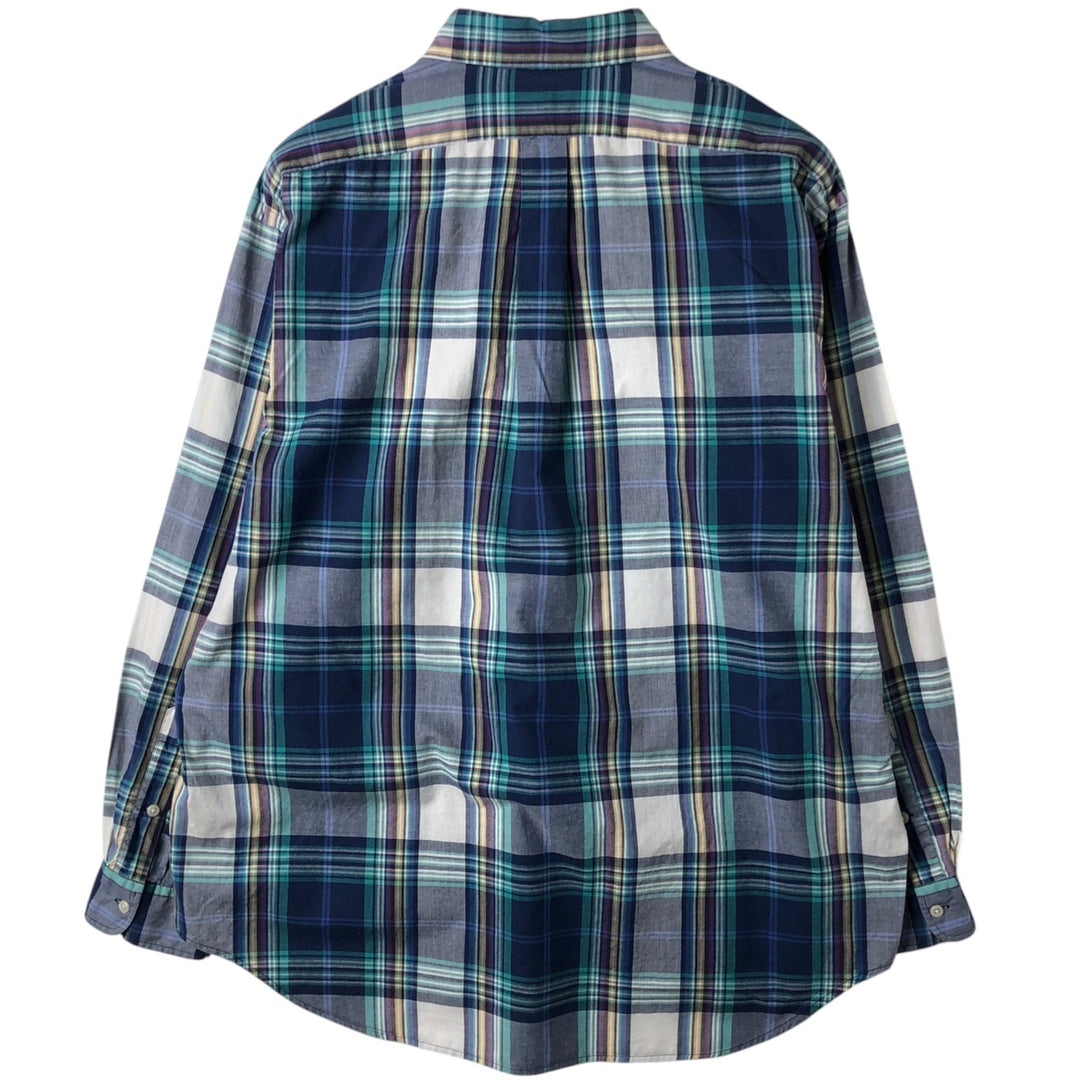 Ralph Lauren BLAIRE long sleeve button down check shirt, men's XL size cotton navy blue type Vintage Second Hand