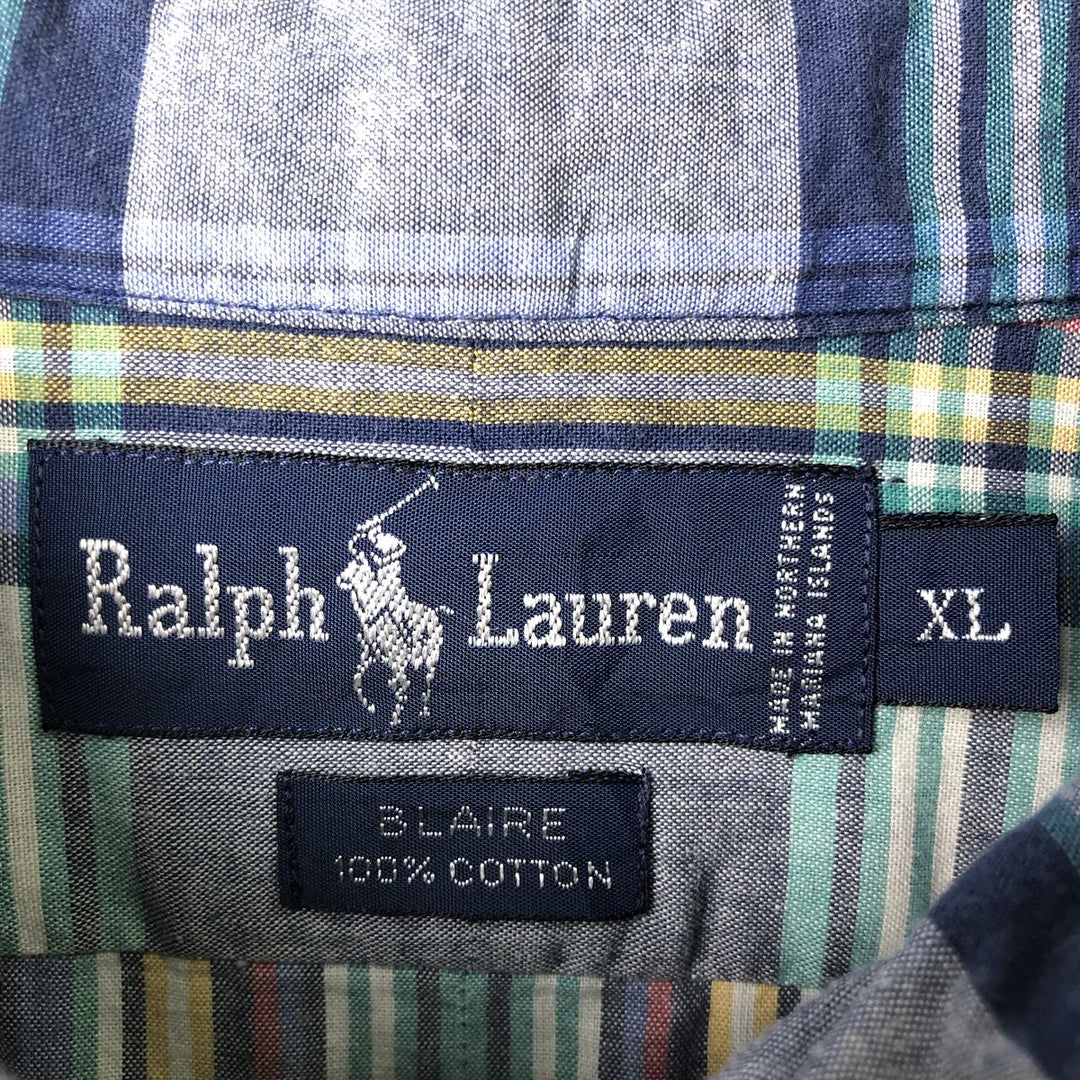 Ralph Lauren BLAIRE long sleeve button down check shirt, men's XL size cotton navy blue type Vintage Second Hand