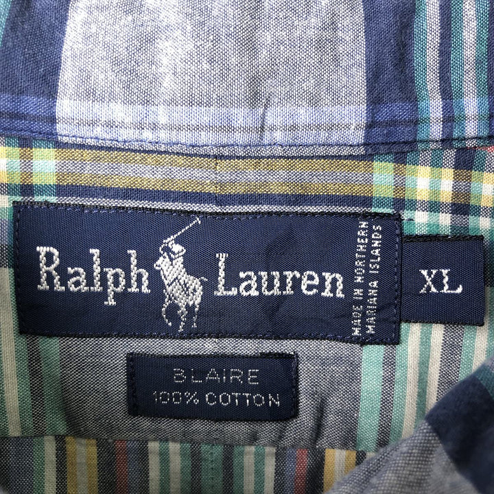 Ralph Lauren BLAIRE long sleeve button down check shirt, men's XL size cotton navy blue type Vintage Second Hand