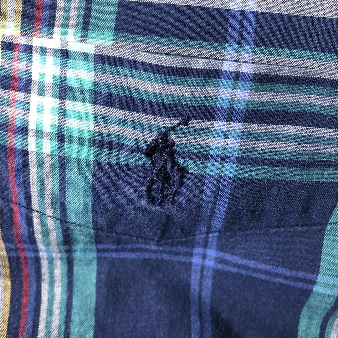 Ralph Lauren BLAIRE long sleeve button down check shirt, men's XL size cotton navy blue type Vintage Second Hand