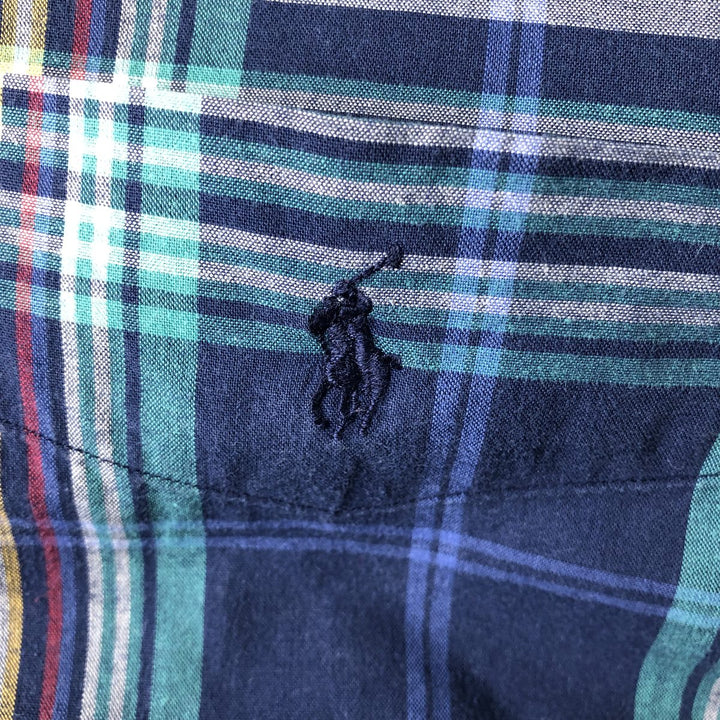 Ralph Lauren BLAIRE long sleeve button down check shirt, men's XL size cotton navy blue type Vintage Second Hand