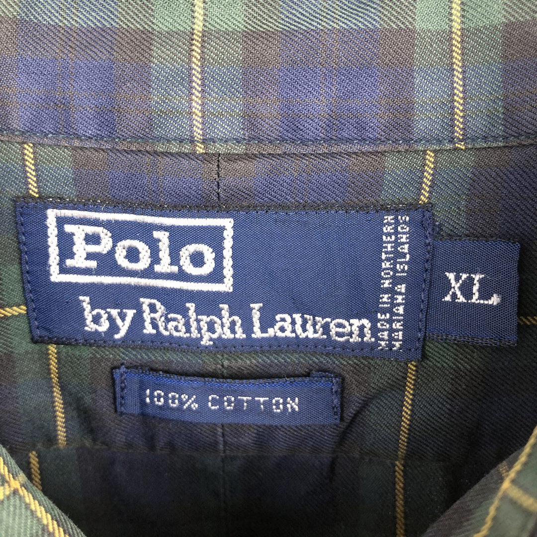Ralph Lauren POLO by Ralph Lauren long sleeve cotton check shirt, men's XL size cotton navy blue type Vintage Second Hand