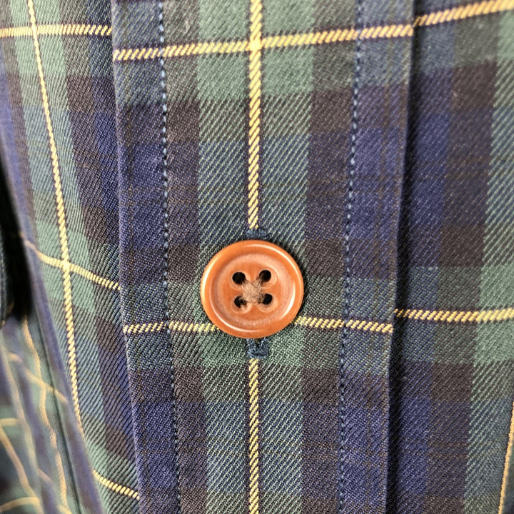 Ralph Lauren POLO by Ralph Lauren long sleeve cotton check shirt, men's XL size cotton navy blue type Vintage Second Hand