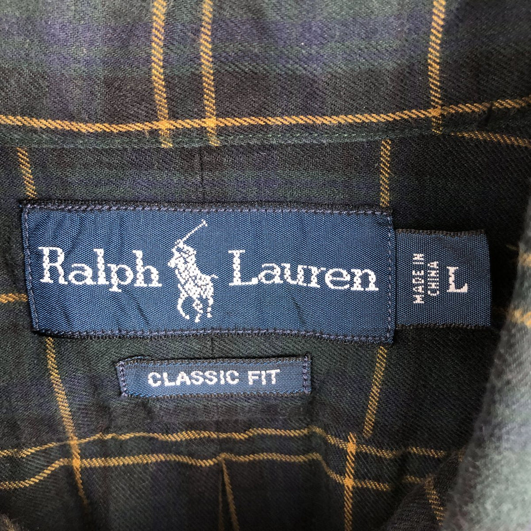 Ralph Lauren Classic Fit Long Sleeve Button Down Check Shirt, Men's Size L cotton green type Vintage Second Hand