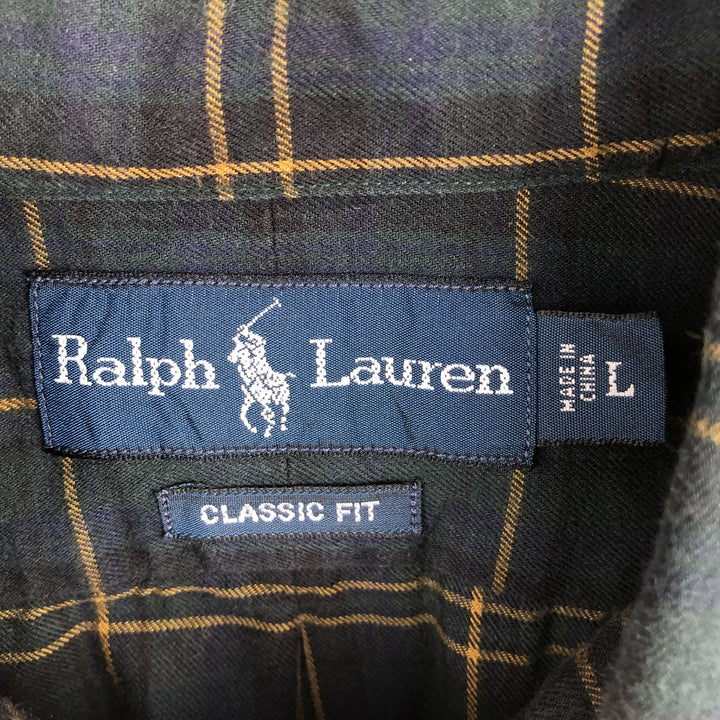Ralph Lauren Classic Fit Long Sleeve Button Down Check Shirt, Men's Size L cotton green type Vintage Second Hand