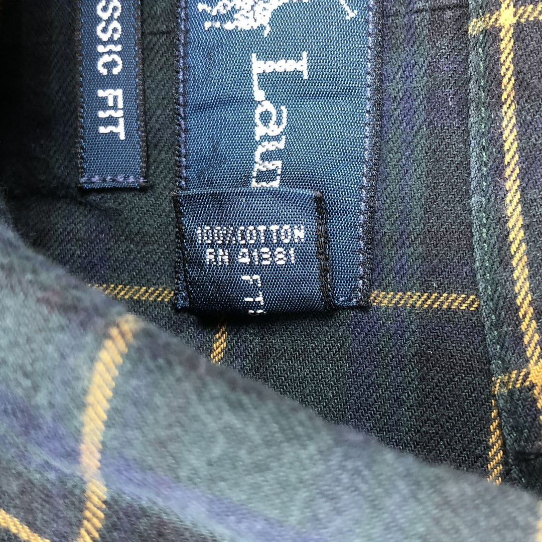 Ralph Lauren Classic Fit Long Sleeve Button Down Check Shirt, Men's Size L cotton green type Vintage Second Hand
