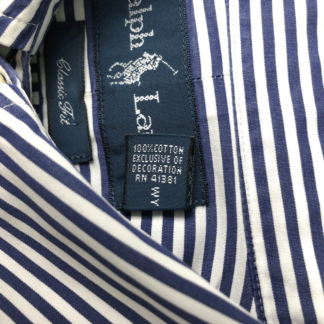 Ralph Lauren Classic Fit Long Sleeve Button Down Striped Shirt Men's XL cotton white type Vintage Second Hand