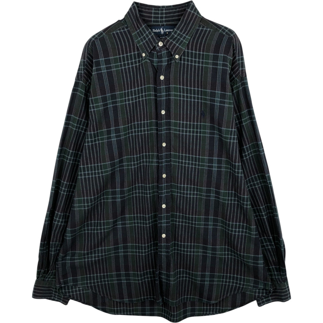 Ralph Lauren BLAIRE long sleeve button down light flannel check shirt men's XL size cotton navy blue type Vintage Second Hand