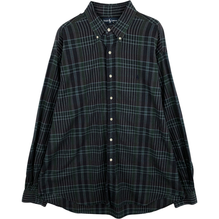 Ralph Lauren BLAIRE long sleeve button down light flannel check shirt men's XL size cotton navy blue type Vintage Second Hand