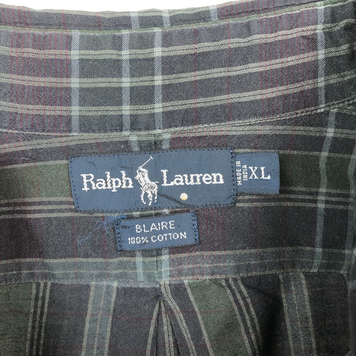 Ralph Lauren BLAIRE long sleeve button down light flannel check shirt men's XL size cotton navy blue type Vintage Second Hand