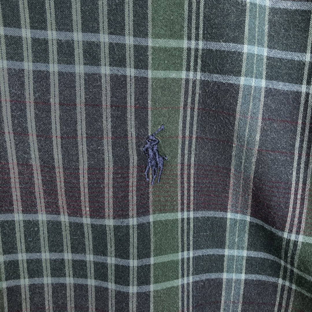 Ralph Lauren BLAIRE long sleeve button down light flannel check shirt men's XL size cotton navy blue type Vintage Second Hand