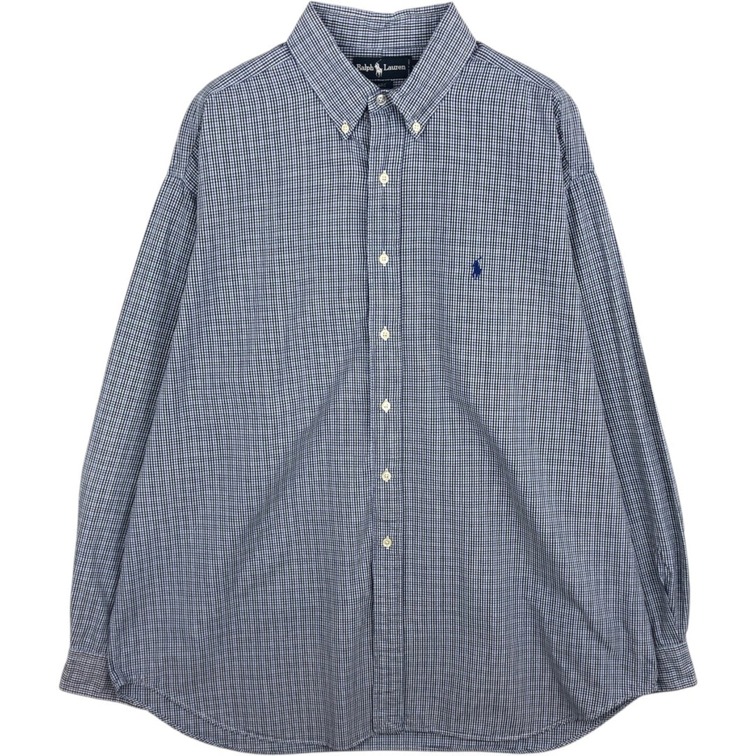 Ralph Lauren BLAIRE long sleeve button down check shirt, men's XL size cotton navy blue type Vintage Second Hand