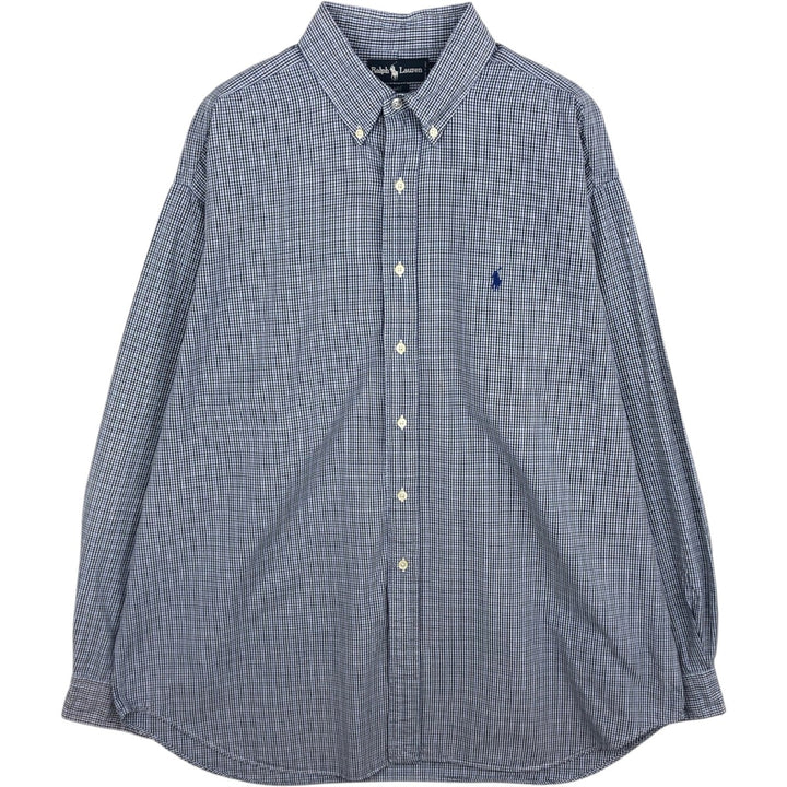 Ralph Lauren BLAIRE long sleeve button down check shirt, men's XL size cotton navy blue type Vintage Second Hand