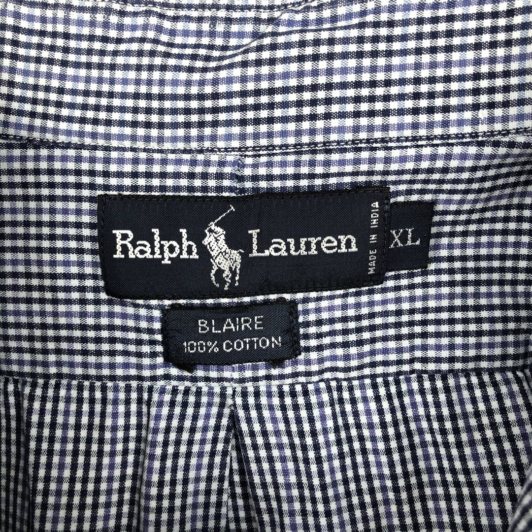 Ralph Lauren BLAIRE long sleeve button down check shirt, men's XL size cotton navy blue type Vintage Second Hand