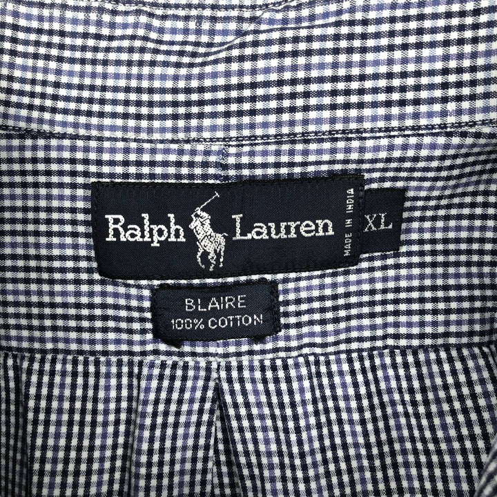 Ralph Lauren BLAIRE long sleeve button down check shirt, men's XL size cotton navy blue type Vintage Second Hand