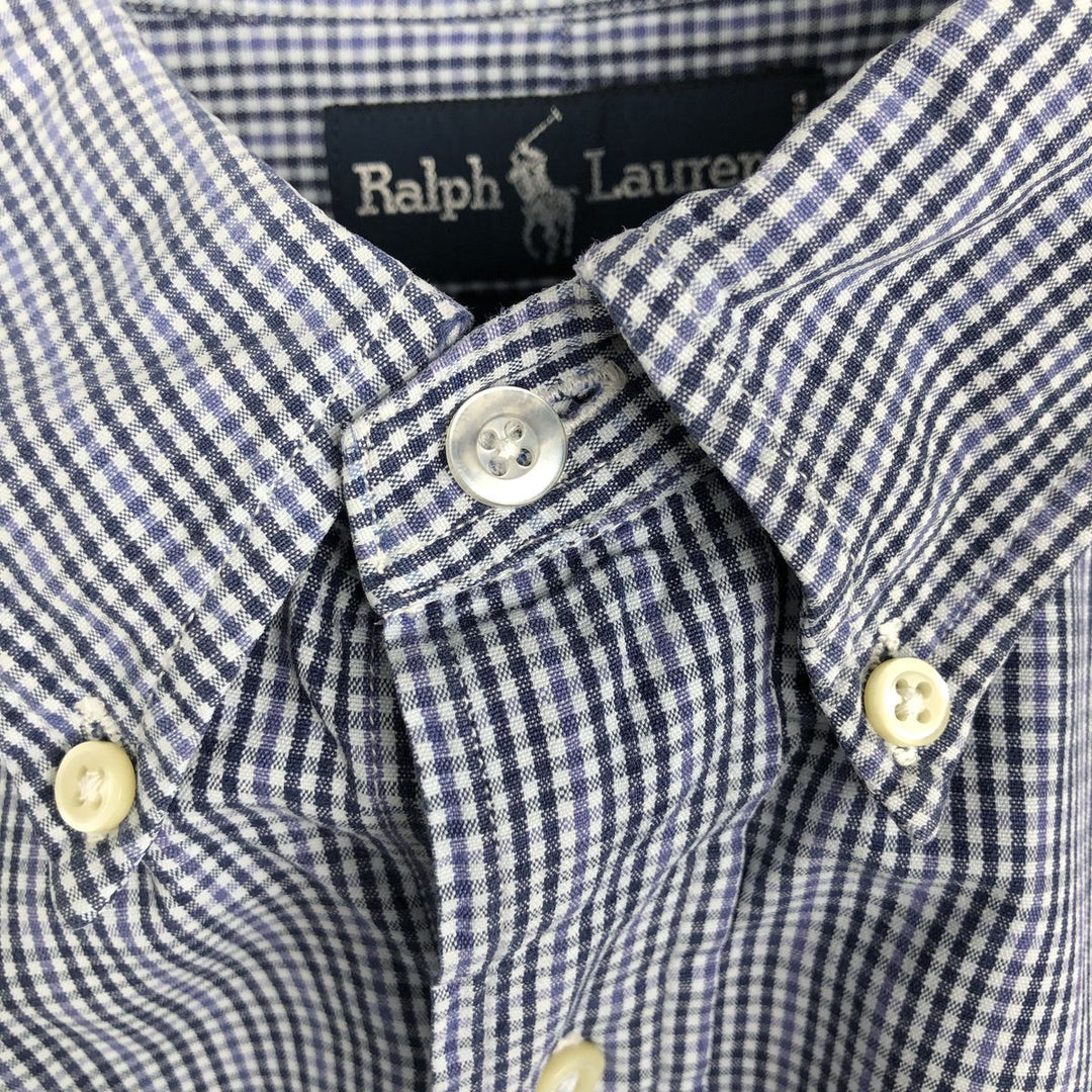 Ralph Lauren BLAIRE long sleeve button down check shirt, men's XL size cotton navy blue type Vintage Second Hand