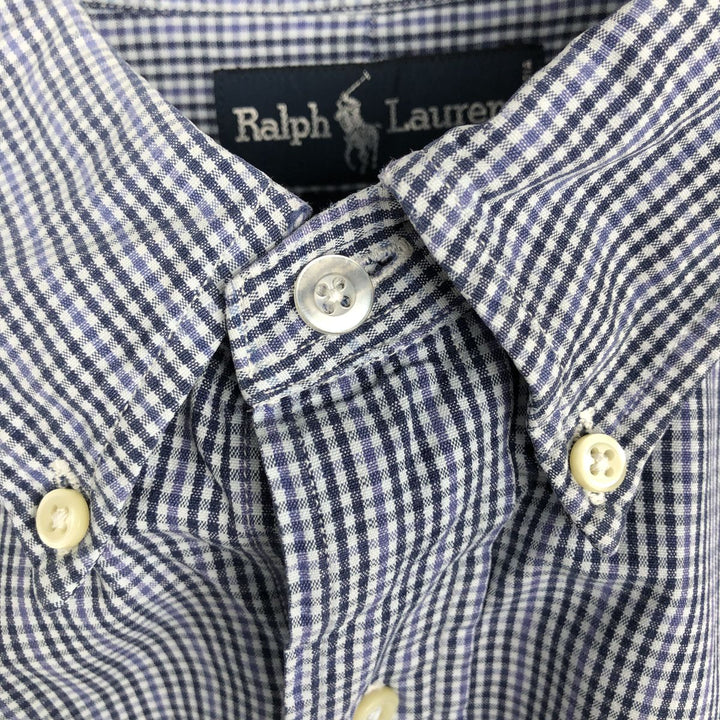 Ralph Lauren BLAIRE long sleeve button down check shirt, men's XL size cotton navy blue type Vintage Second Hand