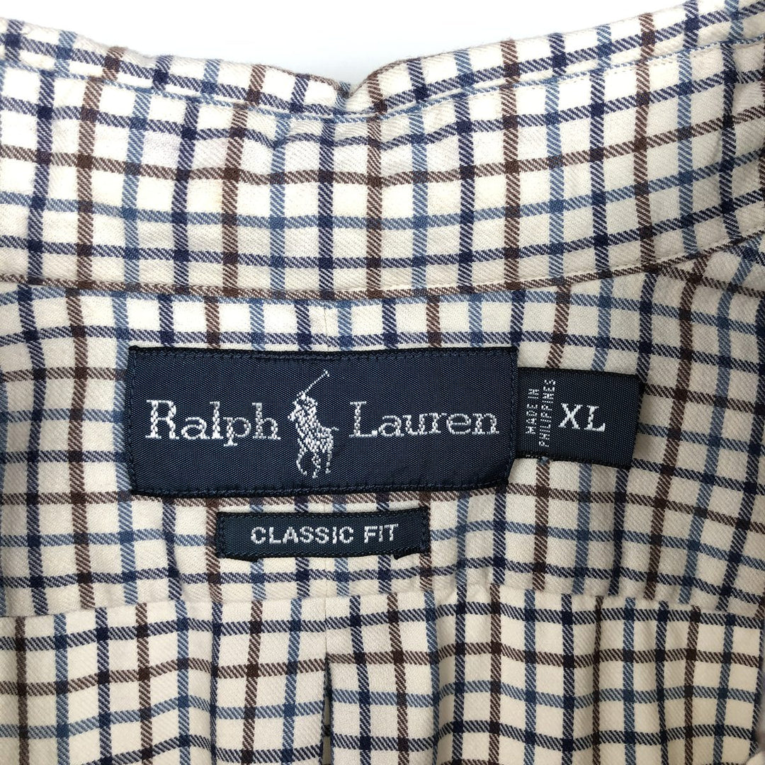 Ralph Lauren Classic Fit Long Sleeve Button Down Flannel Check Shirt Men's XL cotton navy blue type Vintage Second Hand