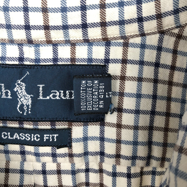 Ralph Lauren Classic Fit Long Sleeve Button Down Flannel Check Shirt Men's XL cotton navy blue type Vintage Second Hand