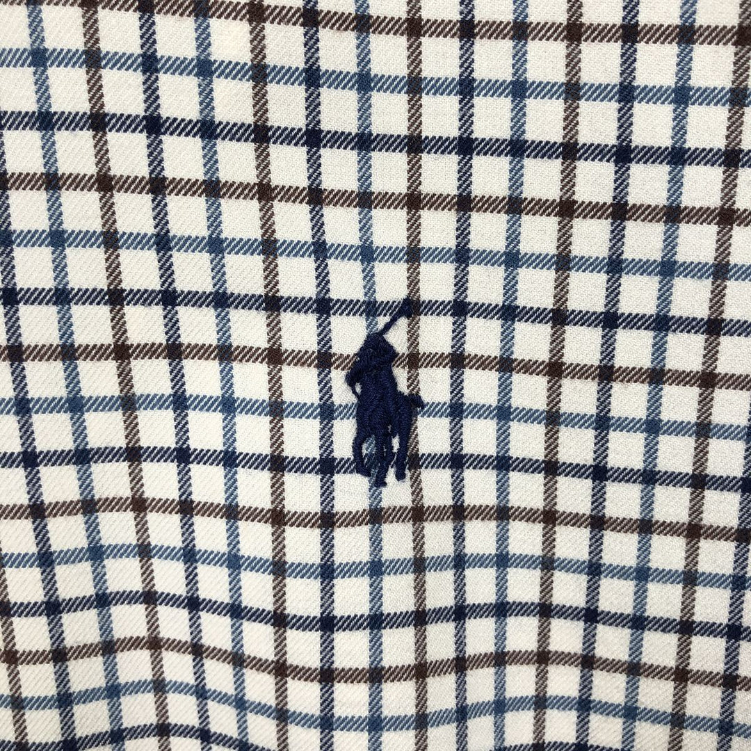 Ralph Lauren Classic Fit Long Sleeve Button Down Flannel Check Shirt Men's XL cotton navy blue type Vintage Second Hand