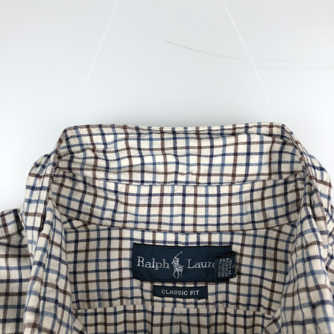 Ralph Lauren Classic Fit Long Sleeve Button Down Flannel Check Shirt Men's XL cotton navy blue type Vintage Second Hand