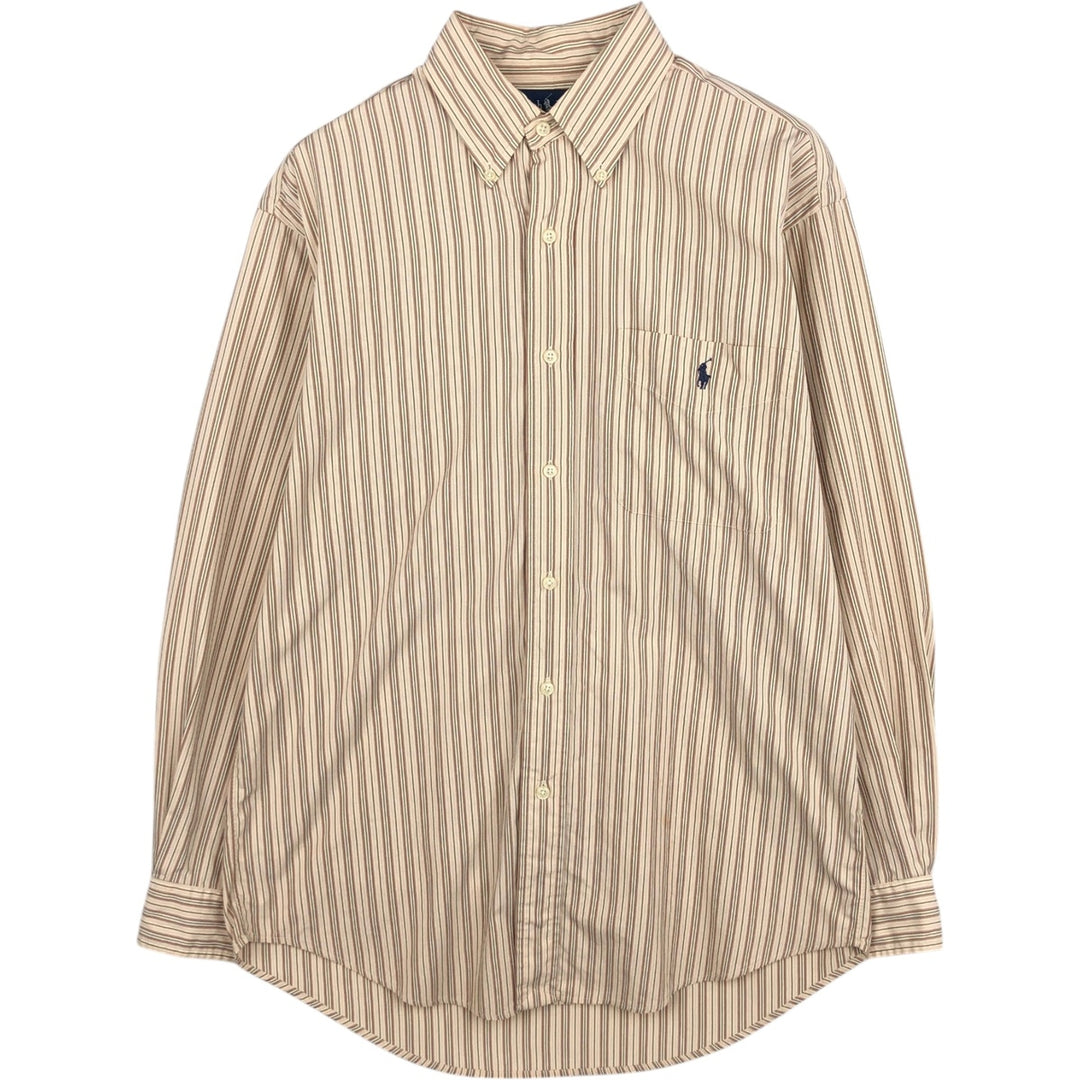 Ralph Lauren EVERETT Multi-stripe Long-Sleeve Button-Down Striped Shirt, Men's Size S (approx.) cotton Beige type Vintage Second Hand