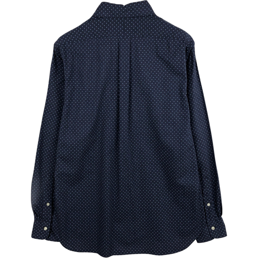 Ralph Lauren all-over print long-sleeved button-down check shirt, men's size M. cotton navy blue type Vintage Second Hand