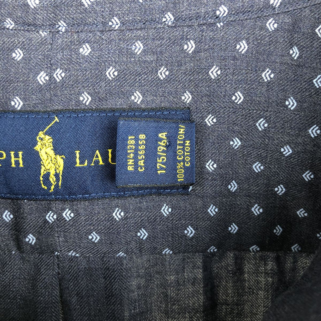 Ralph Lauren all-over print long-sleeved button-down check shirt, men's size M. cotton navy blue type Vintage Second Hand