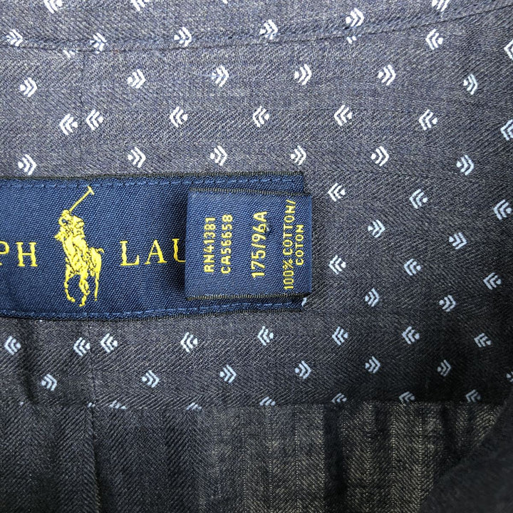 Ralph Lauren all-over print long-sleeved button-down check shirt, men's size M. cotton navy blue type Vintage Second Hand
