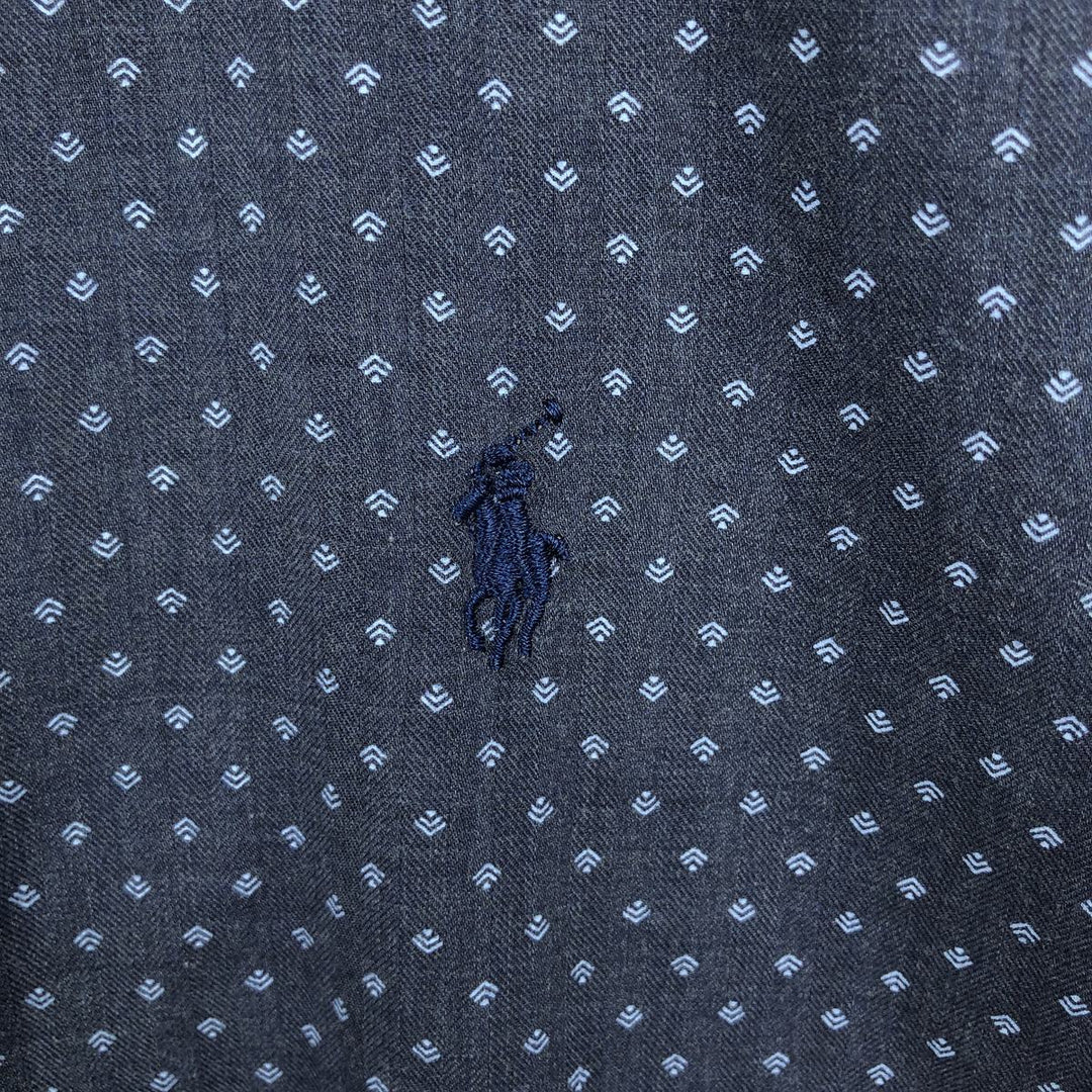 Ralph Lauren all-over print long-sleeved button-down check shirt, men's size M. cotton navy blue type Vintage Second Hand