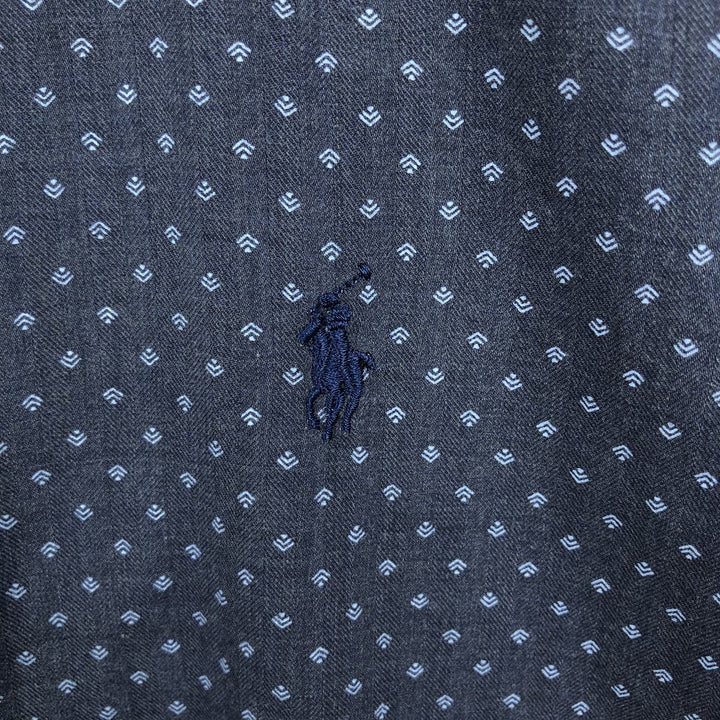 Ralph Lauren all-over print long-sleeved button-down check shirt, men's size M. cotton navy blue type Vintage Second Hand