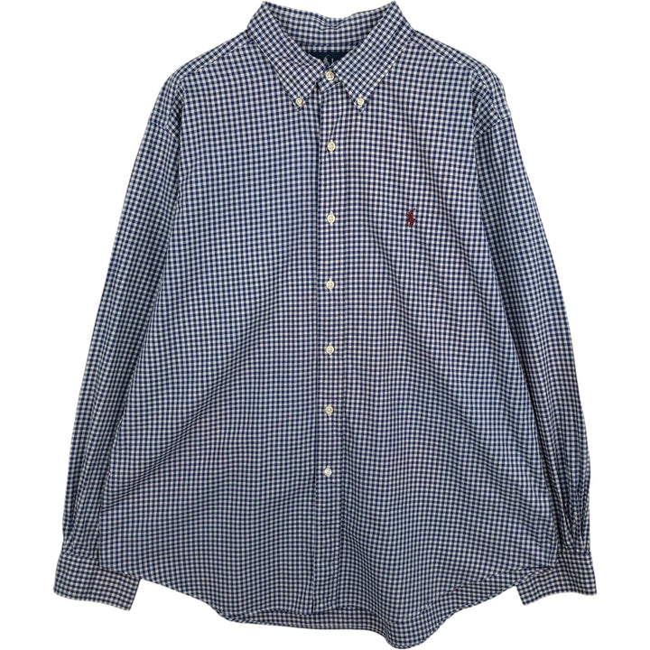 Ralph Lauren CLASSIC FIT Check Pattern Gingham Check Long Sleeve Button-Down Check Shirt, Men's Size XL (approx.) cotton blue type Vintage Second Hand