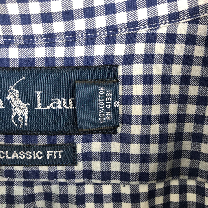 Ralph Lauren CLASSIC FIT Check Pattern Gingham Check Long Sleeve Button-Down Check Shirt, Men's Size XL (approx.) cotton blue type Vintage Second Hand