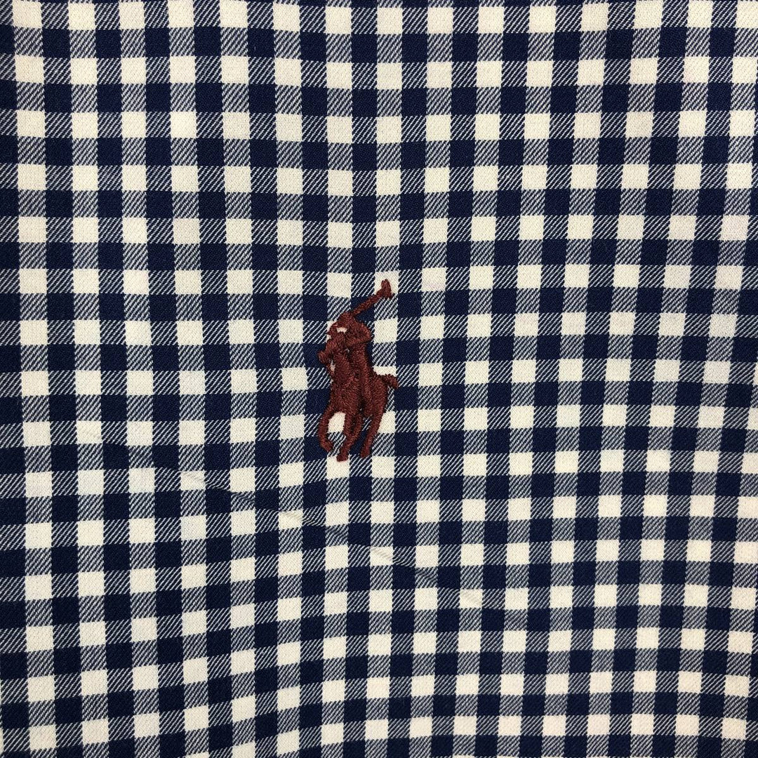 Ralph Lauren CLASSIC FIT Check Pattern Gingham Check Long Sleeve Button-Down Check Shirt, Men's Size XL (approx.) cotton blue type Vintage Second Hand