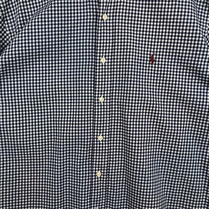 Ralph Lauren CLASSIC FIT Check Pattern Gingham Check Long Sleeve Button-Down Check Shirt, Men's Size XL (approx.) cotton blue type Vintage Second Hand