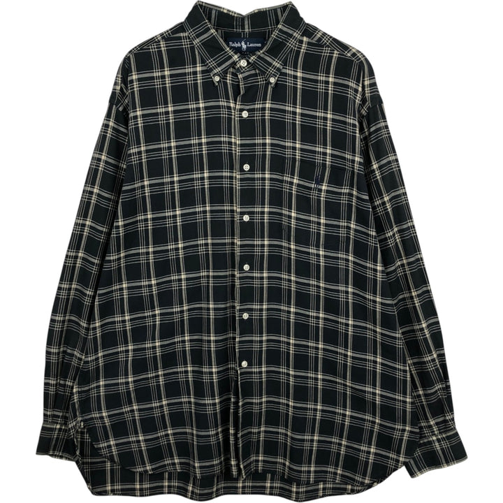Ralph Lauren MCMEEL long-sleeved button-down check shirt, men's size XL cotton black type Vintage Second Hand