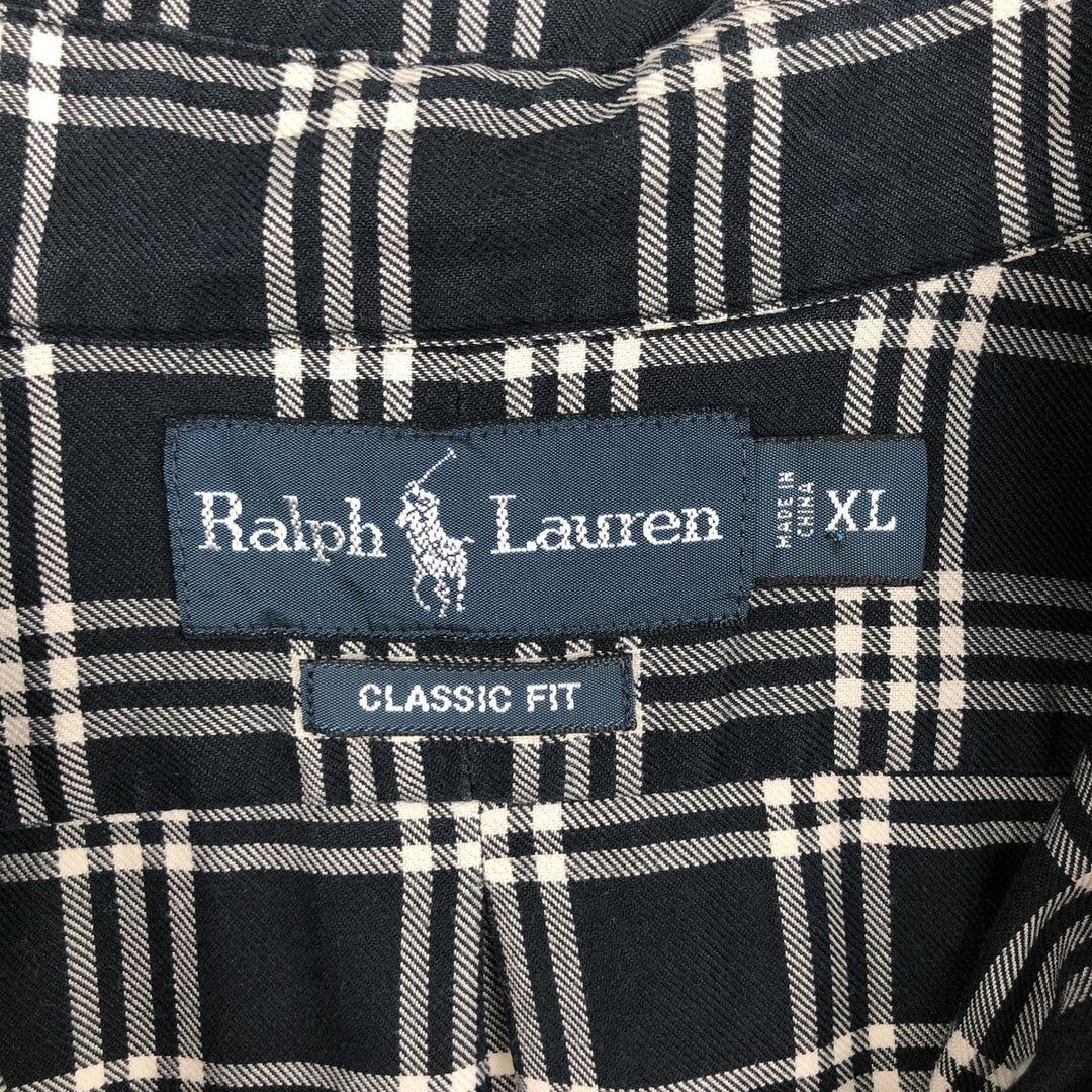 Ralph Lauren Classic Fit Long Sleeve Button Down Check Shirt Men's XL cotton navy blue type Vintage Second Hand