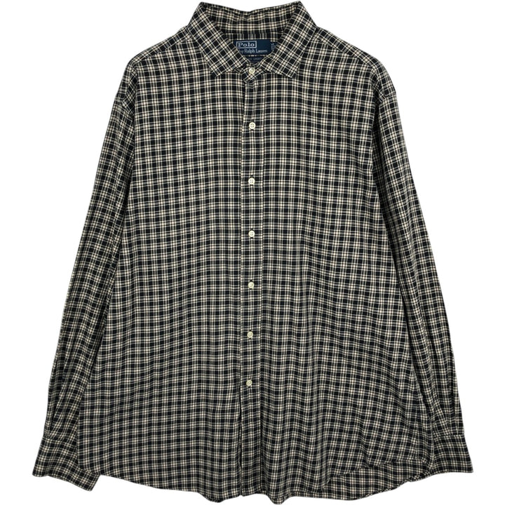Ralph Lauren POLO by Ralph Lauren ESTATE SPORT Check Pattern Wide Collar Long Sleeve Cotton Shirt, Men's Size XL (approx.) cotton black type Vintage Second Hand