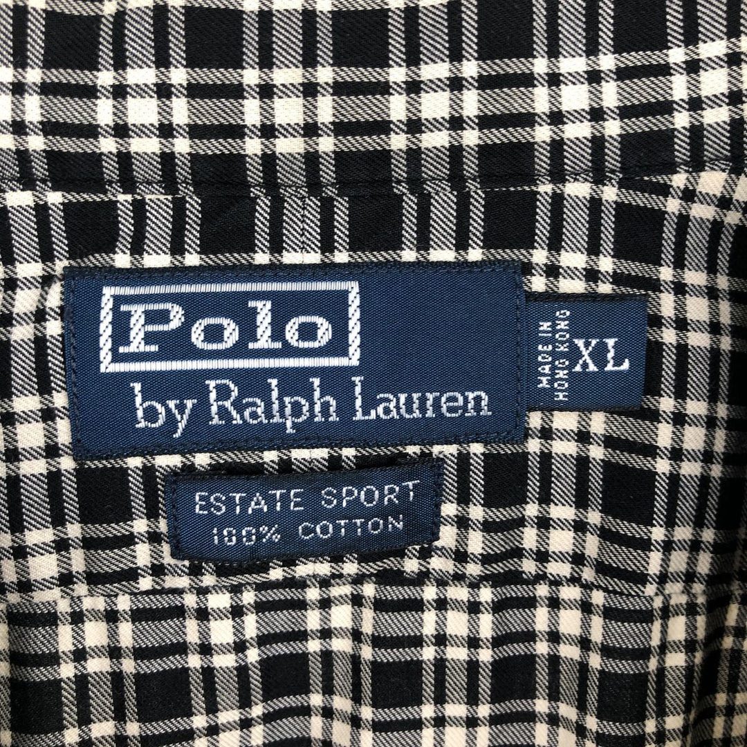 Ralph Lauren POLO by Ralph Lauren ESTATE SPORT Check Pattern Wide Collar Long Sleeve Cotton Shirt, Men's Size XL (approx.) cotton black type Vintage Second Hand