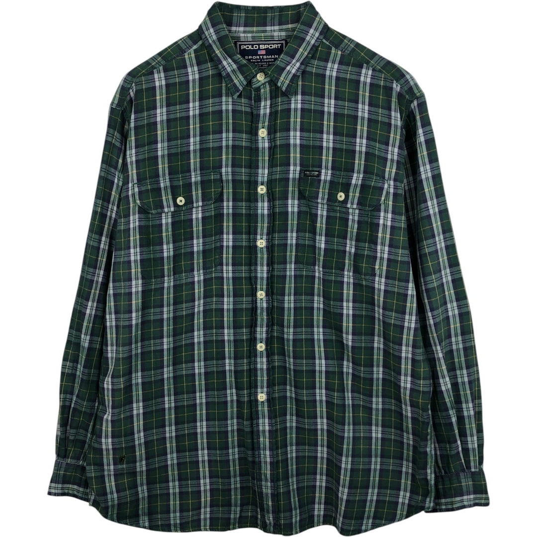 Ralph Lauren POLO SPORT long-sleeved cotton check shirt, men's size L (approx.) cotton green type Vintage Second Hand