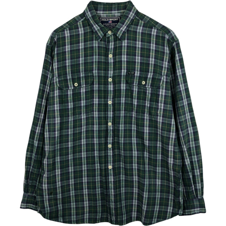 Ralph Lauren POLO SPORT long-sleeved cotton check shirt, men's size L (approx.) cotton green type Vintage Second Hand